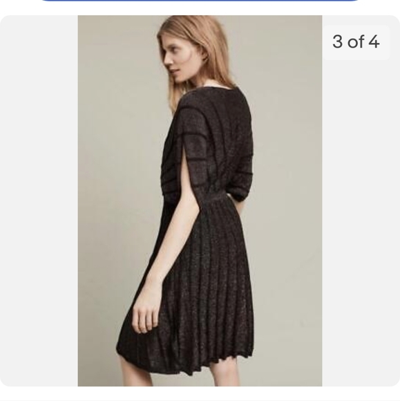 ✨️Anthropologie 'Knitted & Knotted" pleated black metallic Midi  Sweater Dress✨️ - Picture 3 of 5